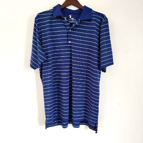 F&G Tech‎ Polo Shirt Men XL Blue Striped Golf Travel Beach Vacation Activewear - Picture 2 of 5